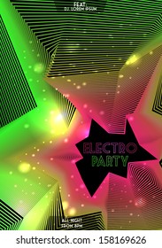 Electronic Neon Party Poster Background Template - Vector Illustration