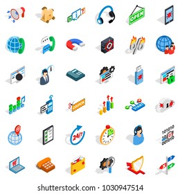 Electronic network icons set. Isometric set of 36 electronic network vector icons for web isolated on white background