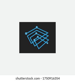 electronic network logo simple blue line vector design