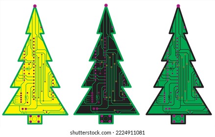 Electronic New Year (Christmas) tree.
Vector Christmas (New Year) tree from a digital circuit. Electrical schematic diagram and a printed circuit
board of a digital electronic device.