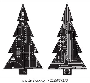 Electronic New Year (Christmas) tree.
Vector Christmas (New Year) tree from a digital circuit.
Electrical schematic diagram and a printed circuit
board of a digital electronic device.