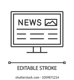 Electronic newspaper linear icon. Thin line illustration. Online news on PC. Contour symbol. Vector isolated outline drawing. Editable stroke