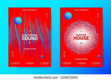 Electronic Night Party Promotion. Music Poster Concept. Wave Banner for Techno Sound Party. Dance Flyer with Music Equalizer and Amplitude of Distorted Lines. Announcement of House Music Night Party.