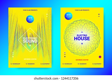 Electronic Night Party Promotion. Music Poster Concept. Wave Banner for Techno Sound Party. Dance Flyer with Music Equalizer and Amplitude of Distorted Lines. Announcement of House Music Night Party.