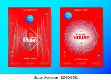 Electronic Night Party Promotion. Music Poster Concept. Wave Banner for Techno Sound Party. Dance Flyer with Music Equalizer and Amplitude of Distorted Lines. Announcement of House Music Night Party.