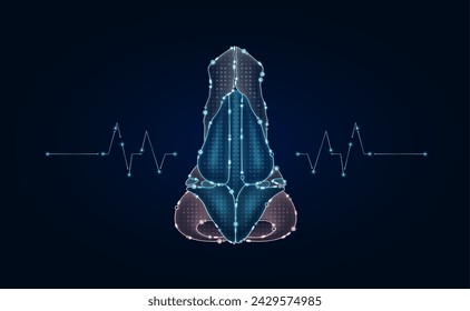 Nariz electrónica y onda de pulso brillando entre líneas de conexión. Código de circuito de datos de microchip de órgano humano. Ciencia médica de la tecnología futurista digital innovadora atención de la salud. Vector EPS10.