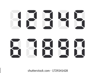 Electronic numbers. Digital Watch. Electronic dial. Digital alarm clock. Vector digital numbers. Electronic font. Countdown. Timer. Watch icon. Vector illustration. Led watch. LED display. 