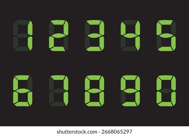 Electronic numbers. Digital Watch. Electronic dial. Digital alarm clock. Vector digital numbers. Electronic font. Countdown. Timer. Watch icon. Vector illustration. Led watch.