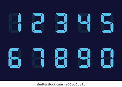 Números Electrónicas. Reloj digital. Electrónica dial. Reloj despertador digital. Vector de números digitales. Fuente Electrónica. Cuenta atrás. Temporizador. Icono de reloj. Ilustración vectorial. Reloj led.