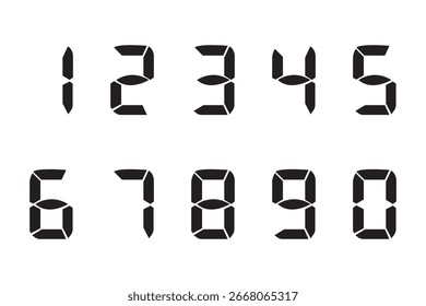 Elektronische Nummern. Digitale Uhr. Elektronisches Zifferblatt. Digitaler Wecker. Digitale Vektornummern. Elektronische Schriftart. Countdown. Zeitgeber. Symbol ansehen. Vektorgrafik. Led Uhr.