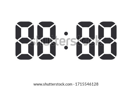 Electronic numbers. Digital Watch. Electronic dial. Digital alarm clock. Vector digital numbers. Electronic font. Countdown. Timer. Watch icon. Vector illustration. Led watch. Speed measurement.