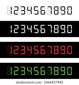 Electronic numerals (numbers arabic). Alarm clock or clock symbol. Digital information indicator, luminous numbers.