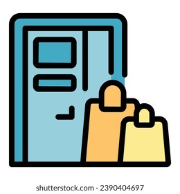 Electronic online store icon outline vector. Sale buy. Cart mobile color flat