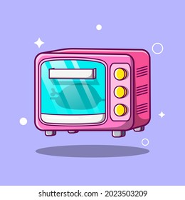 Electronic ovenToaster oven Cartoon Vector Illustration. Kitchenware Icon Illustration Isolated on Purple Background.  Good for a Kitchen mascot, Kitchen Icon, emoticons, sticker.
