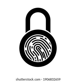 Electronic padlock with fingerprint. Padlock with fingerprint scanner. Security concept icon. Vector illustration
