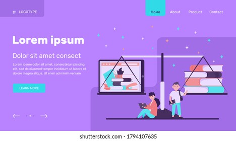 Electronic and paper books comparison. Internet, tablet, scale flat vector illustration. Knowledge and education concept for banner, website design or landing web page