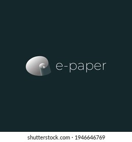 Logo creativo de papel electrónico en un rollo de papel y un concepto de forma E en un estilo sencillo
