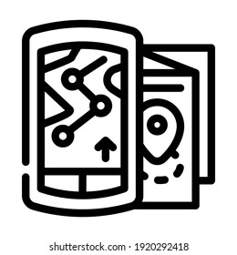 electronic and paper maps line icon vector. electronic and paper maps sign. isolated contour symbol black illustration
