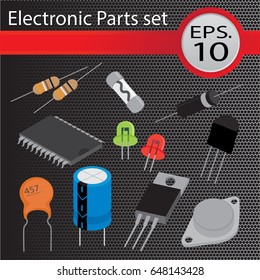 Electronic Parts set, flat design, vector illustration.