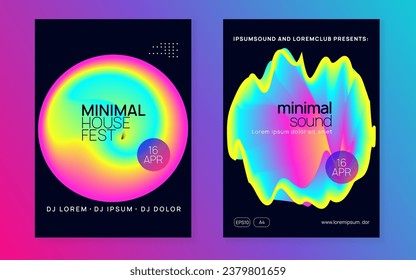 Electronic Party. Bright Art For Invitation. Sound And Concert Template. Cool Electro Flyer. Dynamic Pattern For Brochure Shape. Pink And Blue Electronic Party