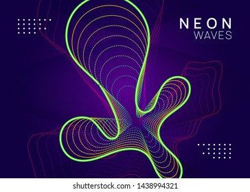 Electronic party. Curvy discotheque cover design. Dynamic fluid shape and line. Neon electronic party flyer. Electro dance music. Techno fest event. Trance sound. Club dj poster.