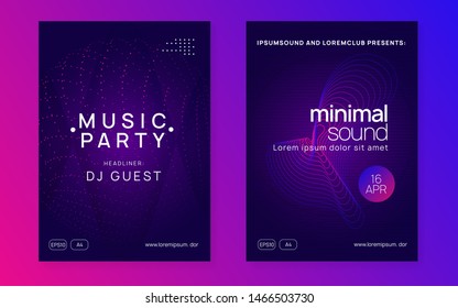 Electronic party. Curvy show cover set. Dynamic gradient shape and line. Neon electronic party flyer. Electro dance music. Techno fest event. Trance sound. Club dj poster.