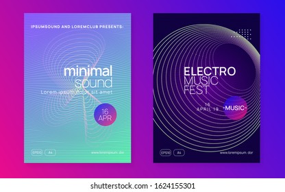 Electronic party. Dynamic fluid shape and line. Trendy show cover set. Neon electronic party flyer. Electro dance music. Techno fest event. Trance sound. Club dj poster.
