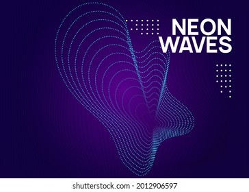 Fiesta electrónica. Forma dinámica de fluido y línea. Diseño de invitación a discoteca de energía. Letrero electrónico de fiesta neón. Música de baile de moda. Festival Techno. Sonido de trance. Afiche del dj del club.