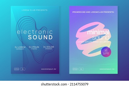 Electronic party. Dynamic fluid shape and line. Energy discotheque banner set. Neon electronic party flyer. Electro dance music. Techno fest event. Trance sound. Club dj poster.