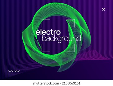 Electronic party. Dynamic fluid shape and line. Curvy discotheque banner concept. Neon electronic party flyer. Electro dance music. Techno fest event. Trance sound. Club dj poster.