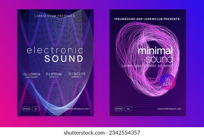 Electronic party. Dynamic fluid shape and line. Creative show cover set. Neon electronic party flyer. Electro dance music. Techno fest event. Trance sound. Club dj poster.