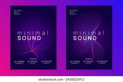 Electronic party. Dynamic fluid shape and line. Energy concert cover set. Neon electronic party flyer. Electro dance music. Techno fest event. Trance sound. Club dj poster.