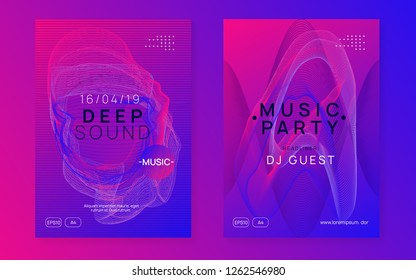 Electronic party. Dynamic gradient shape and line. Geometric concert banner set. Neon electronic party flyer. Electro dance music. Techno fest event. Trance sound. Club dj poster.
