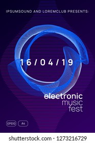 Electronic party. Dynamic gradient shape and line. Minimal show cover concept. Neon electronic party flyer. Electro dance music. Techno fest event. Trance sound. Club dj poster.