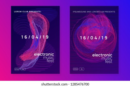 Electronic party. Dynamic gradient shape and line. Creative concert cover set. Neon electronic party flyer. Electro dance music. Techno fest event. Trance sound. Club dj poster.