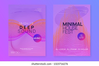 Electronic party. Dynamic gradient shape and line. Curvy show banner set. Neon electronic party flyer. Electro dance music. Techno fest event. Trance sound. Club dj poster.