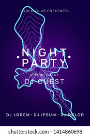 Electronic party. Dynamic gradient shape and line. Cool concert magazine layout. Neon electronic party flyer. Electro dance music. Techno fest event. Trance sound. Club dj poster.