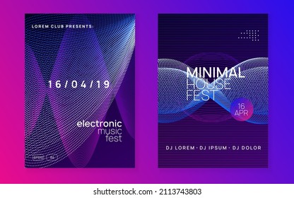 Electronic party. Dynamic gradient shape and line. Curvy concert magazine set. Neon electronic party flyer. Electro dance music. Techno fest event. Trance sound. Club dj poster.