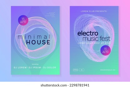 Electronic party. Dynamic gradient shape and line. Modern show brochure set. Neon electronic party flyer. Electro dance music. Techno fest event. Trance sound. Club dj poster.