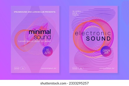 Electronic party. Dynamic gradient shape and line. Digital concert magazine set. Neon electronic party flyer. Electro dance music. Techno fest event. Trance sound. Club dj poster.