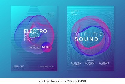 Electronic party. Dynamic gradient shape and line. Modern discotheque cover set. Neon electronic party flyer. Electro dance music. Techno fest event. Trance sound. Club dj poster.