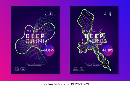 Electronic party. Energy discotheque brochure set. Dynamic gradient shape and line. Neon electronic party flyer. Electro dance music. Techno fest event. Trance sound. Club dj poster.