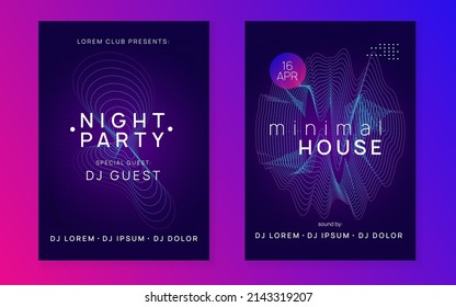 Electronic party. Energy show invitation set. Dynamic gradient shape and line. Neon electronic party flyer. Electro dance music. Techno fest event. Trance sound. Club dj poster.