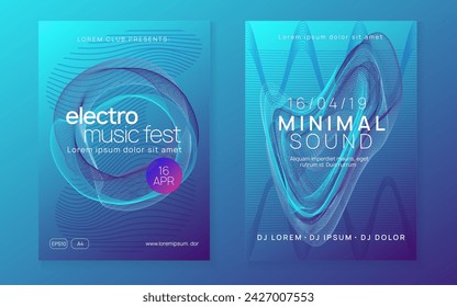 Electronic party. Futuristic discotheque brochure set. Dynamic gradient shape and line. Neon electronic party flyer. Electro dance music. Techno fest event. Trance sound. Club dj poster.