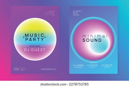 Electronic Party. Gradient Pattern For Set Layout. Disco And Discotheque Template. Trendy Music Event. Fun Art For Invitation. Blue And Purple Electronic Party