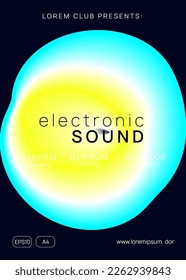 Electronic Party. Jazz Glitch For Magazine. Gradient Background For Cover Shape. Modern Club Fest. House And Discotheque Vector. Yellow And Turquoise Electronic Party