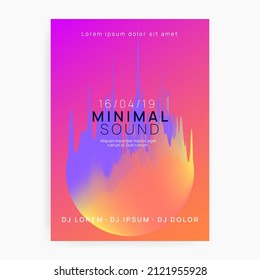 Electronic Party. Trendy Effect For Brochure. Wave Sound Event. Geometric Background For Magazine Template. Club And Exhibition Design. Purple And Orange Electronic Party