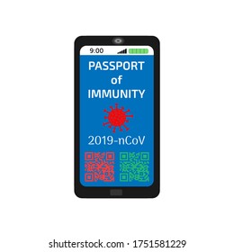 Electronic passport of immunity covid-19 in a phone. Vector illustration.