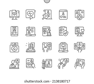 Tarjeta electrónica del paciente. Atención de la salud, medicina y medicina. Portapapeles con paciente. Historia del tratamiento. Iconos De Línea Delgada De Vector Perfecto De Pixel. Pictograma mínimo simple