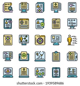 Electronic Patient Card Icons Set. Outline Set Of Electronic Patient Card Vector Icons Thin Line Color Flat On White